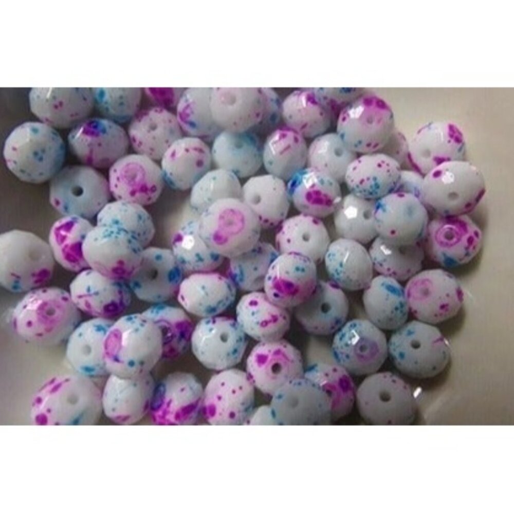 White Blue Pink Faceted Rondelle Glass Beads